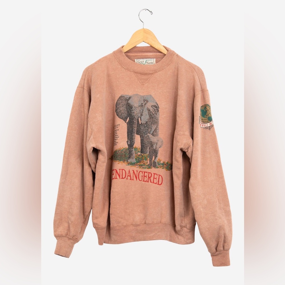 Vintage 90s Salmon Wash Endangered Elephant Crewneck